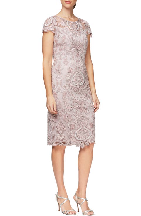 Embroidered Mesh Cocktail Dress