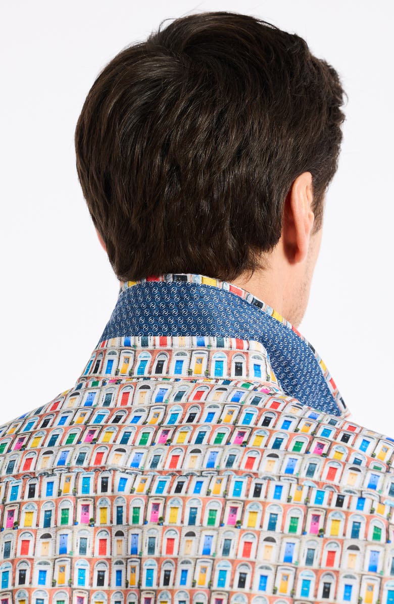 Robert Graham Livingston Stretch Short Sleeve Button-Up Shirt, Alternate, color, White/ Doors