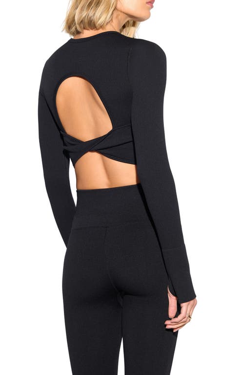 Spiritual Gangster Serene Twist Back Long Sleeve Top In Black In Black
