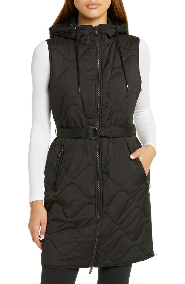 Zella Belted Quilted Longline Recycled Polyester Vest, Alternate, color,