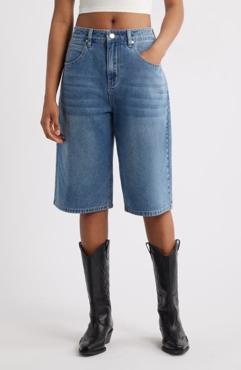 Sylva Studded Embroidered Denim Bermuda Shorts