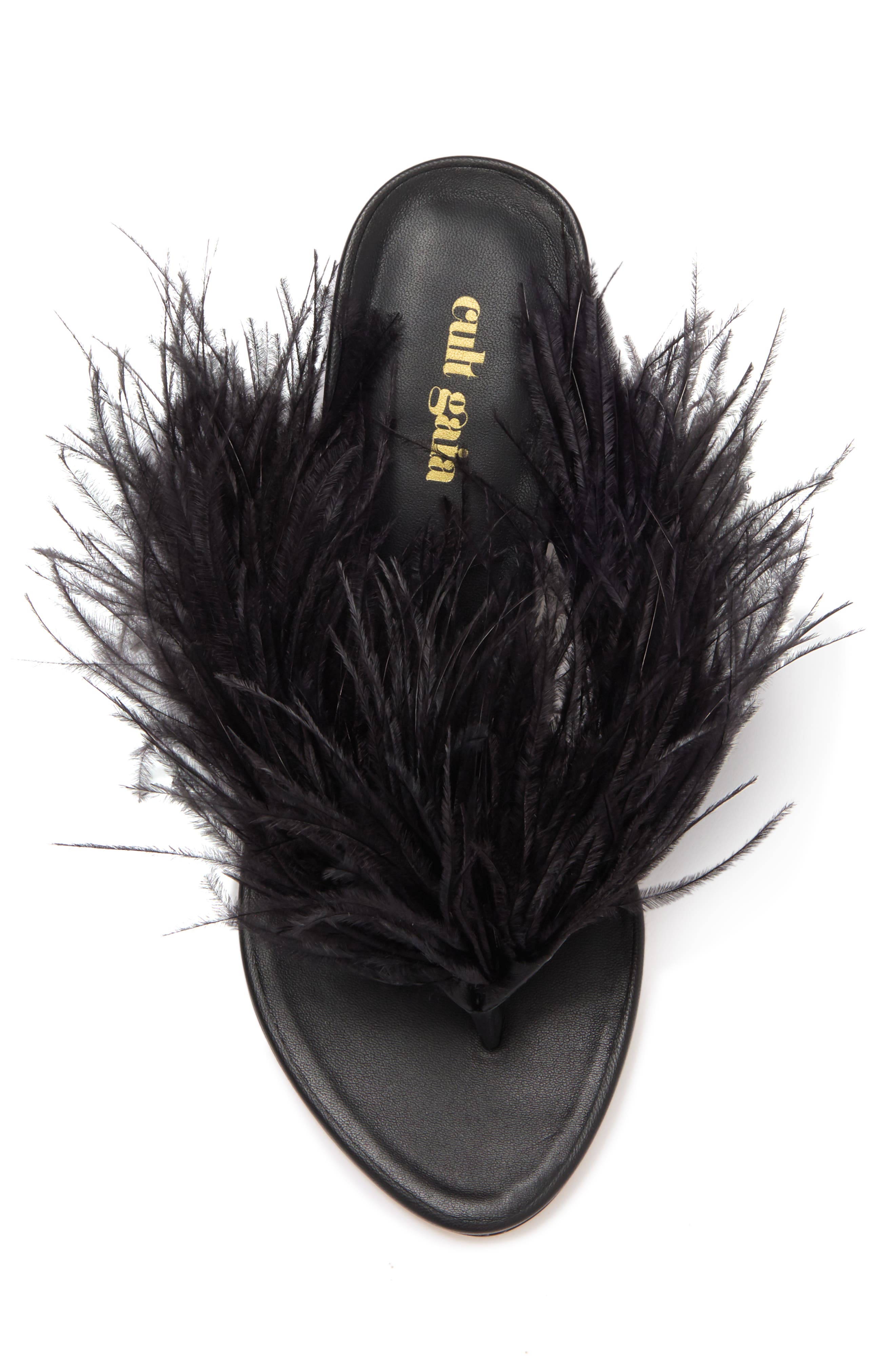 Cult Gaia Myra Ostrich Feather Embellished Slide Sandal, Alternate, color, 