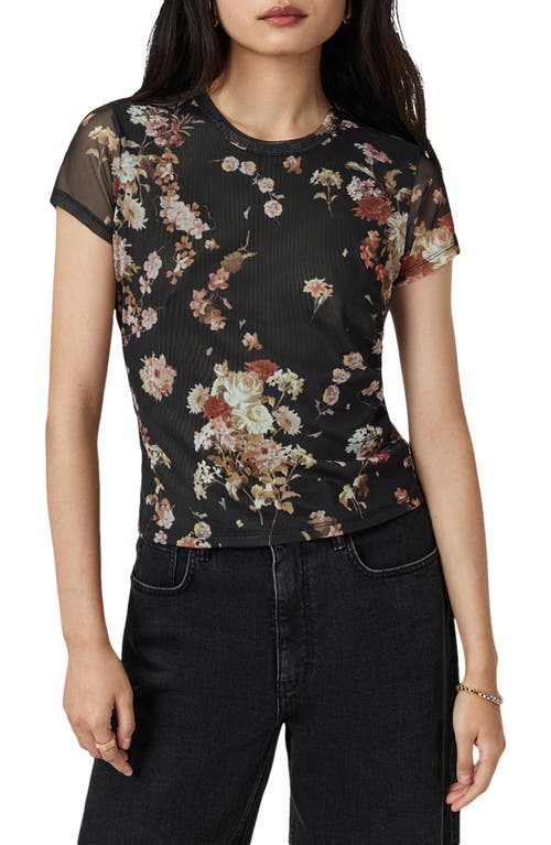 Allsaints Womens Armada Black Ellie Round-neck Floral-print Stretch-mesh T-shirt In Black