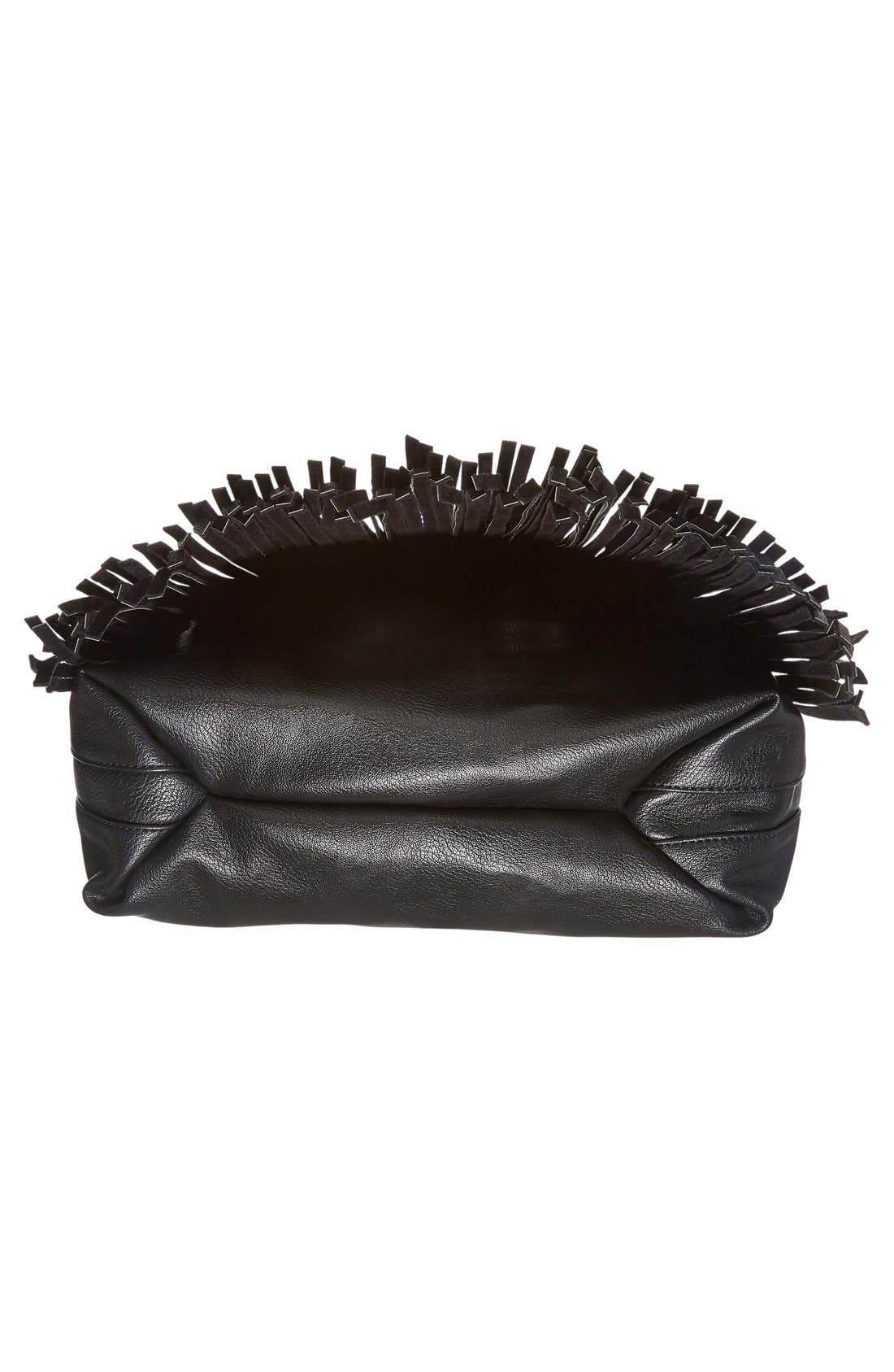 'JGiada' Fringe Faux Leather Ball Hobo, Alternate, color, BLACK