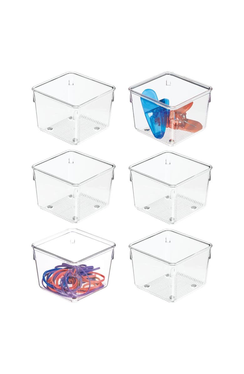 Linus Plastic Drawer Organizer Bins - Storage for Kitchen, Bathroom, and Desk Drawers - Set of 6 - Clear, Main, color, Clear