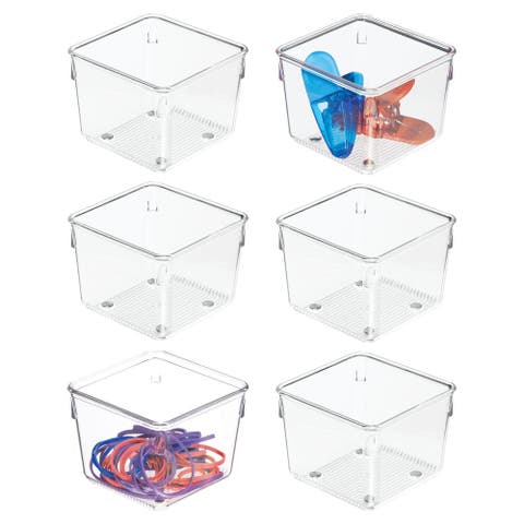 Plastic Drawer Organizer Bins - Storage for Kitchen, Bathroom, and Desk Drawers - Set of 6 - Clear