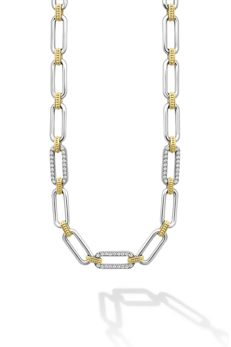 18k Gold & Sterling Silver Diamond Link Necklace, Alternate, color, TWO-TONE
