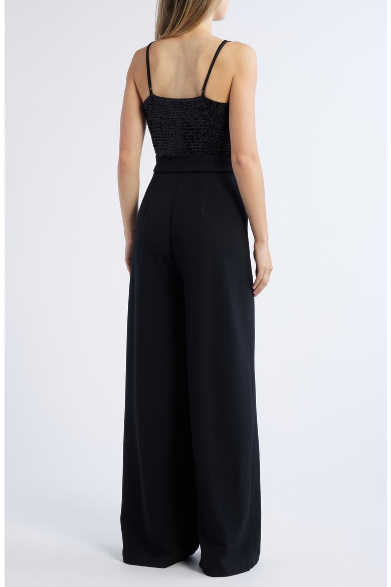 Sequin Square Neck Wide Leg Jumpsuit, Alternate, color, BLACK