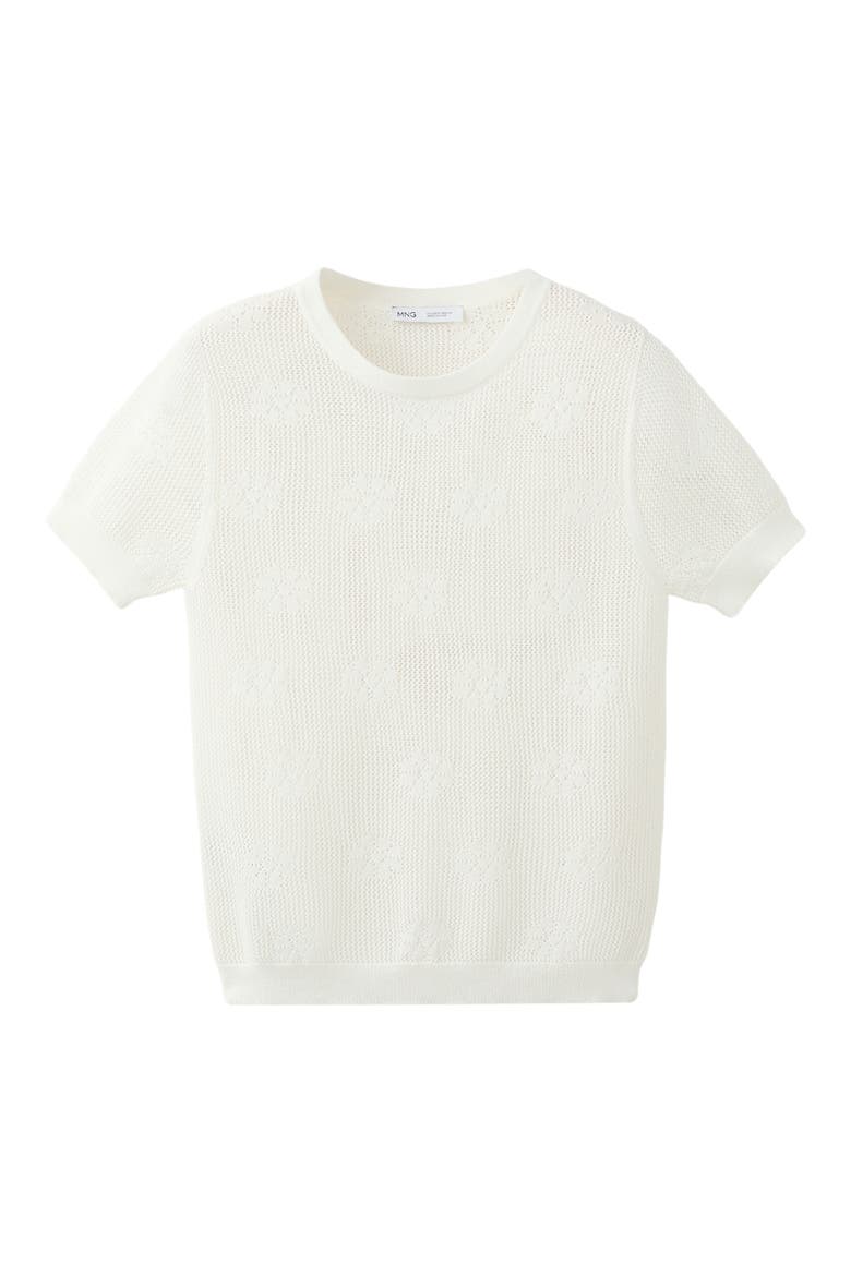 Floral Crochet Short Sleeve Sweater, Alternate, color, WHITE