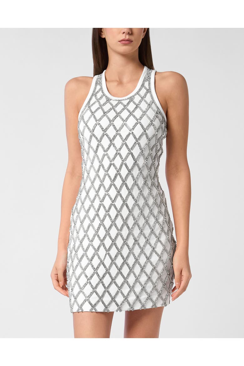 Short Tank Dress Crystal Net Women, Main, color, white