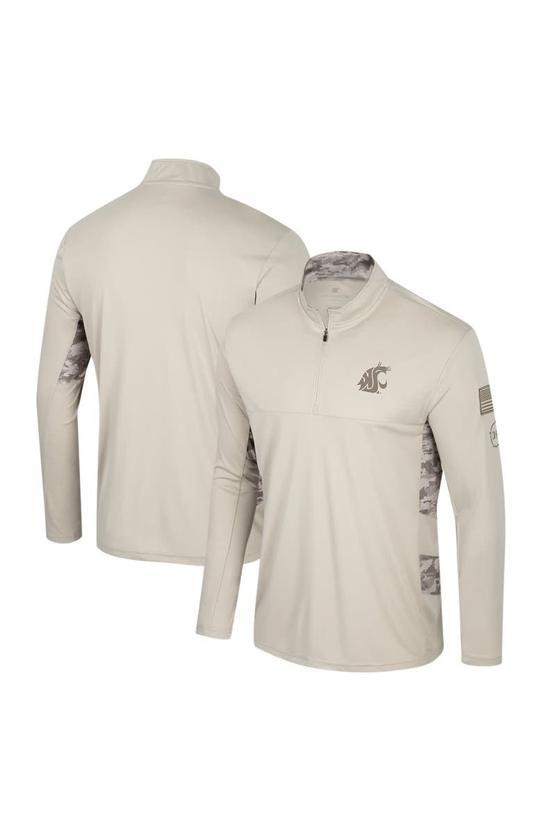 COLOSSEUM Men's Colosseum Natural Washington State Cougars OHT Military Appreciation Quarter-Zip Jacket, Alternate, color,