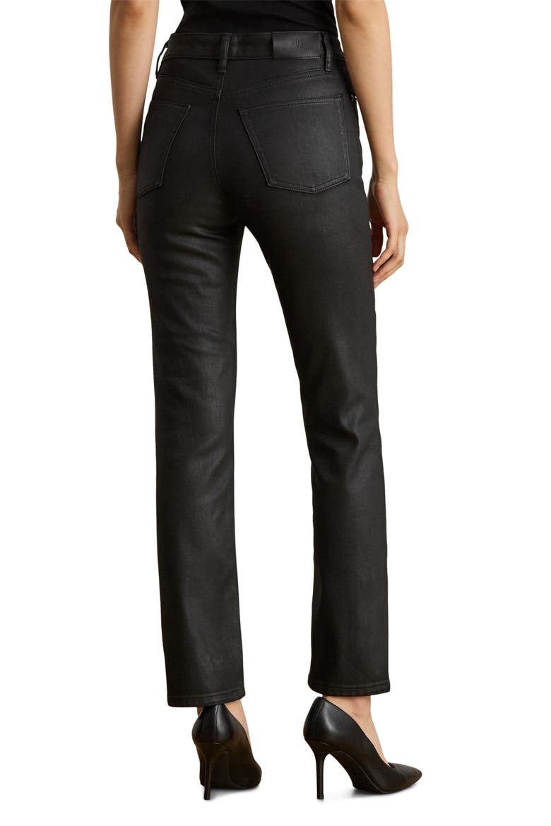 Coated High Waist Straight Leg Ankle Jeans, Alternate, color, BLACK