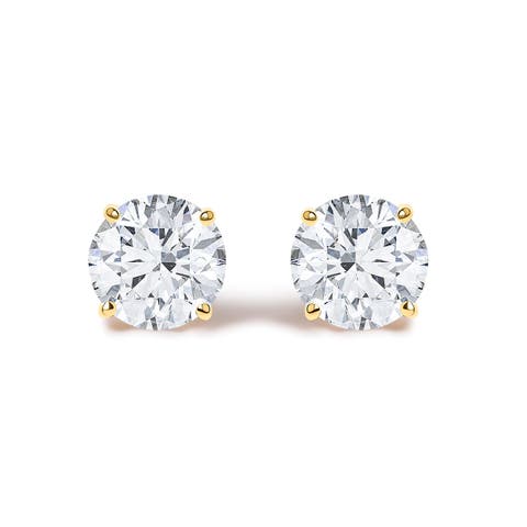 14k Gold 3 Cttw Round Lab Grown Diamond Solitaire Stud Earrings With Push Backs