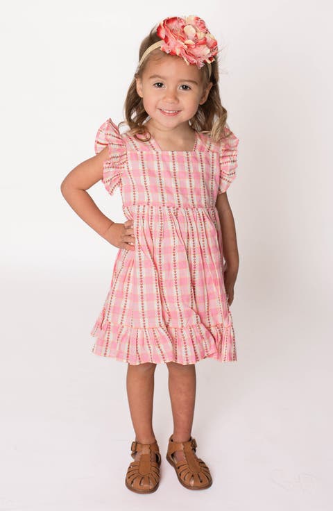Floral Stripe Check Flutter Sleeve Dress (Baby)