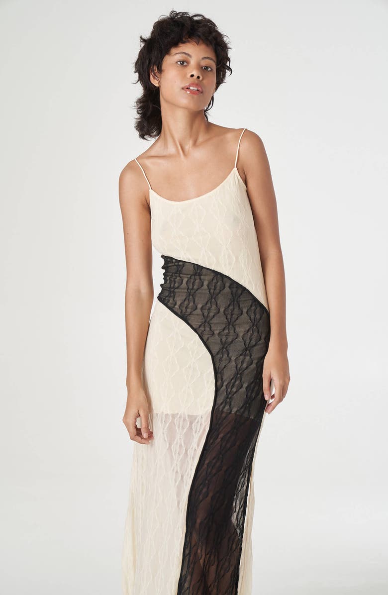 Find Me Now Mariposa Colorblock Texture Maxi Slipdress, Alternate, color, Open White