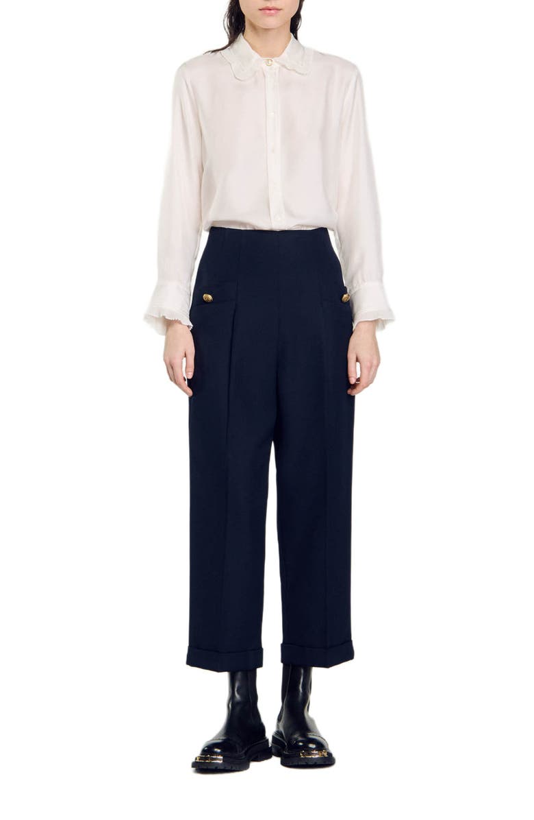 SANDRO Wide legs trousers, Alternate, color, Navy Blue