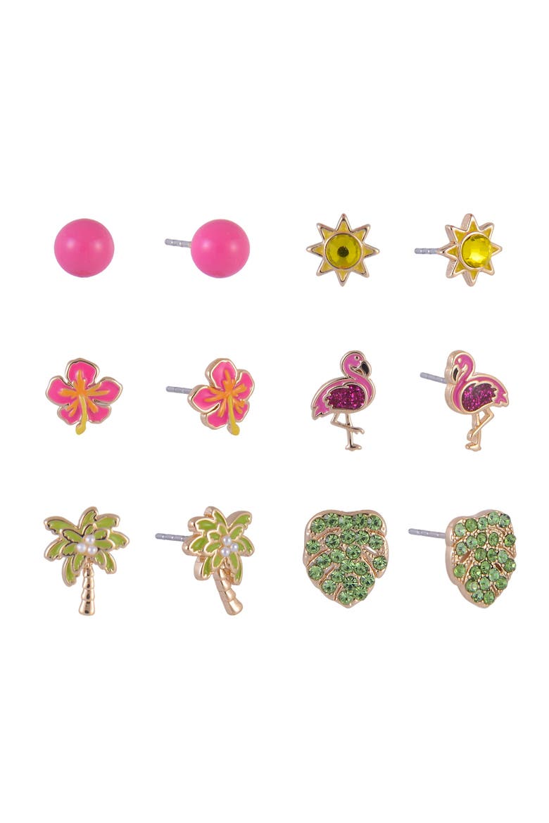 6 Pack Island Theme Stud Earring Set, Main, color, Multicolored