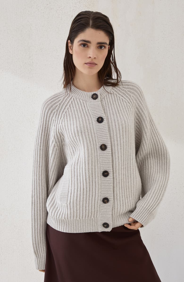 Brunello Cucinelli Cashmere Feather yarn cardigan, Alternate, color, Cool Beige