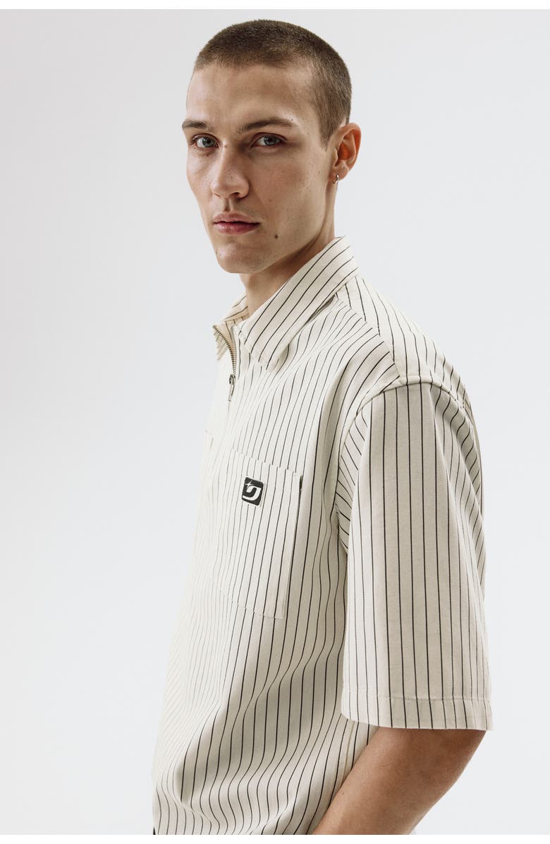 H&M Relaxed Fit Zip-top Twill Shirt, Alternate, color, Cream/Striped