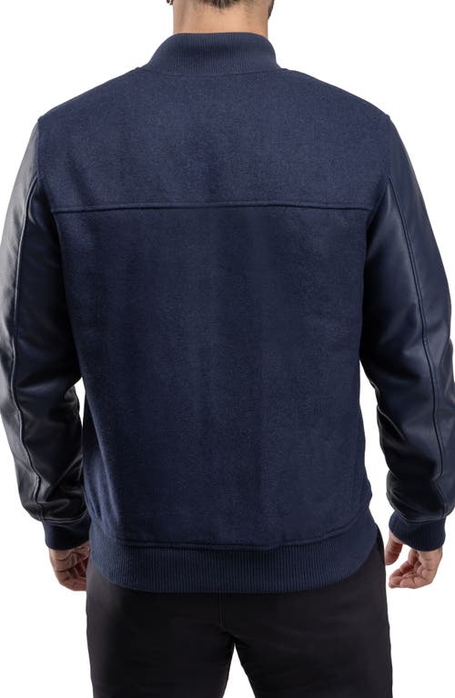 X-ray Xray Mixed Media Faux Leather Bomber Jacket In Navy/navy