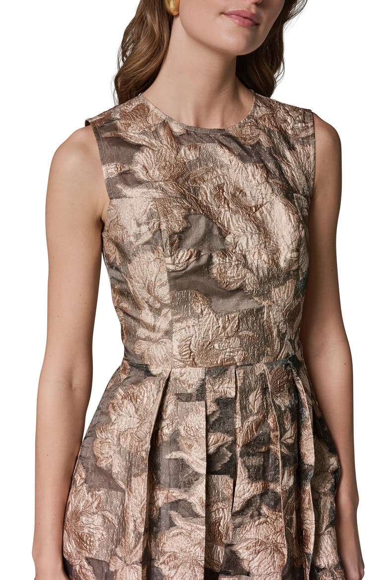 Floral Metallic Jacquard Cocktail Midi Dress, Alternate, color, SNOW PETAL