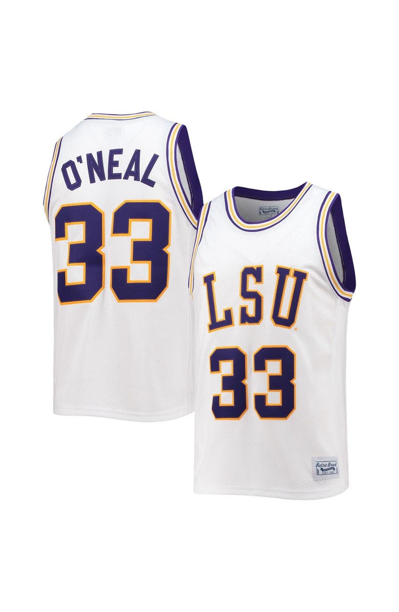 Retro Brand Men's Original Retro Brand Shaquille O'Neal White LSU Tigers Alumni Commemorative Classic Basketball Jersey, Main, color, 
