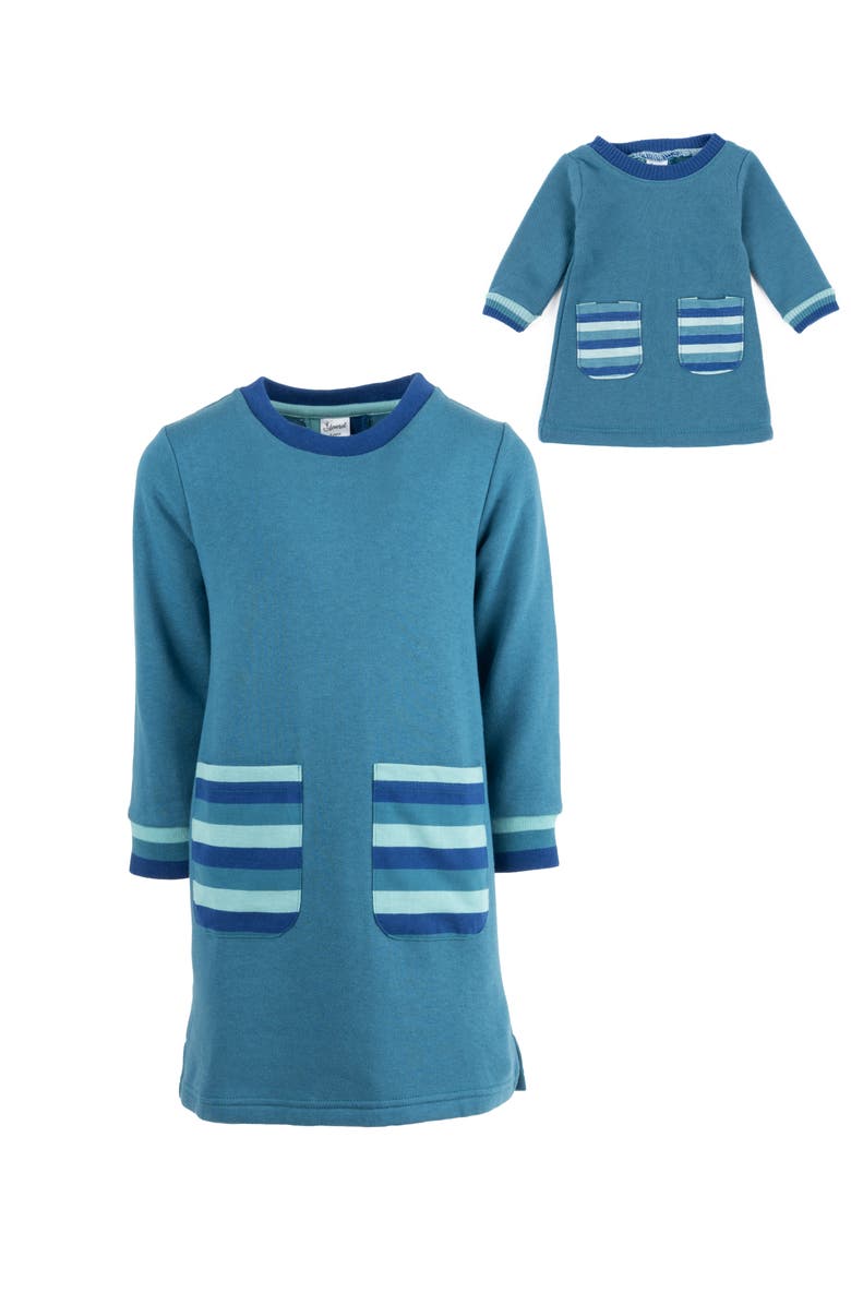 Leveret Girls Sweatshirt Dress with Matching Doll Dress, Alternate, color, Teal