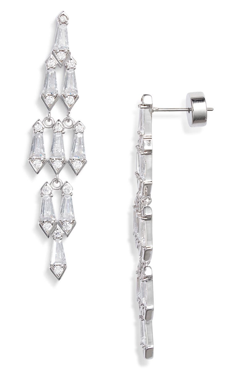 Nordstrom Kite Cubic Zirconia Chandelier Drop Earrings, Main, color, Clear- Silver