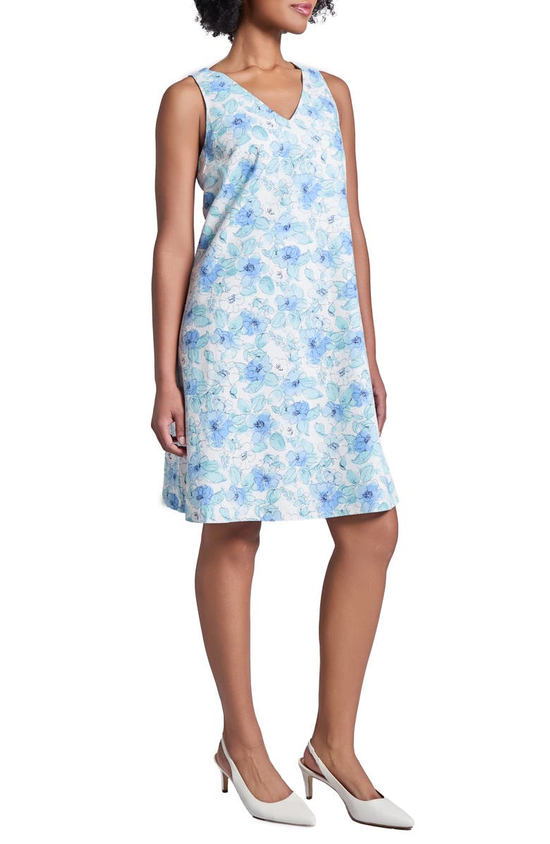 Jones New York Gina Floral Linen Blend Trapeze Dress, Alternate, color, 