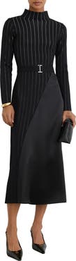 Reiss Mia Belted Mixed Media Long Sleeve Midi Dress