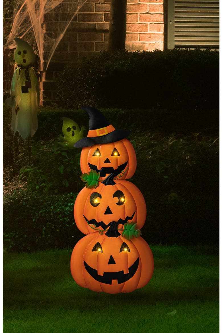 Halloween Metal Lighted Yard Stake with Timer, Alternate, color, Orange