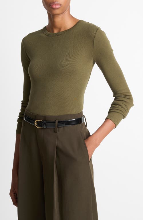 Vince Essential Long Sleeve Crewneck Tee In Green