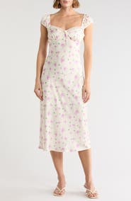 Lush Floral Cap Sleeve Satin Midi Dress