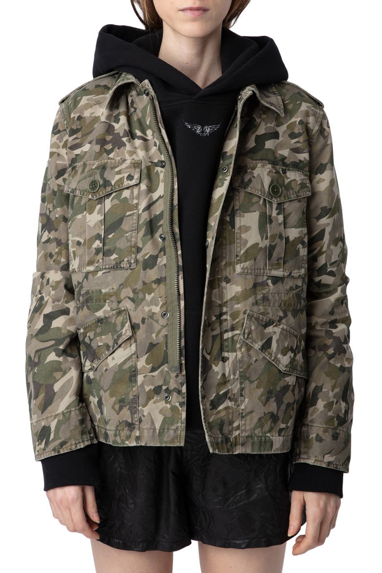 Krisa Cotton Canvas Camo Jacket, Main, color, GRASS