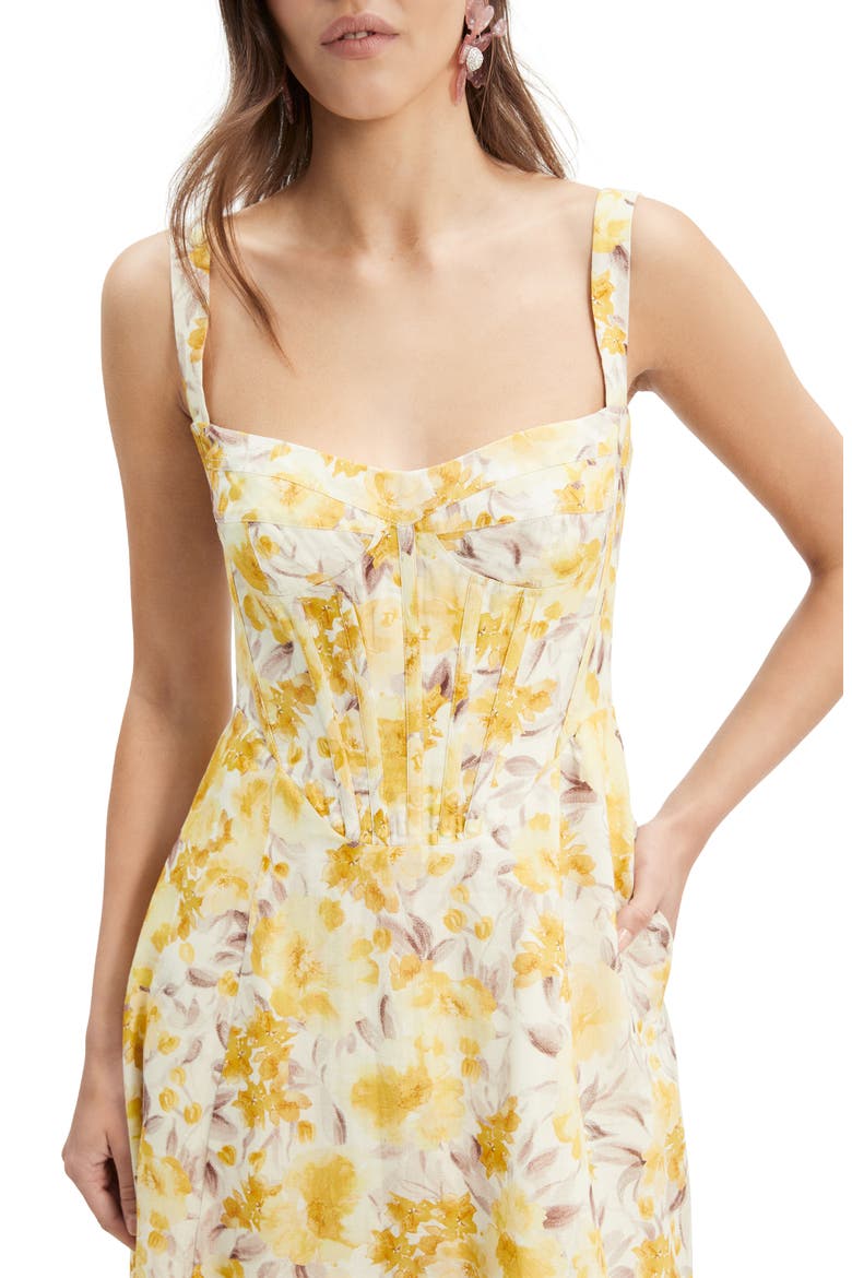 Lilah Corset Midi Dress, Alternate, color, YELLOW FLORAL