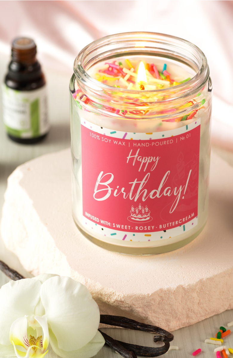Lovery Birthday Candle Gift Set, 7oz Scented Soy Happy Birthday Candles, Alternate, color, Pink, White, Black, Multi