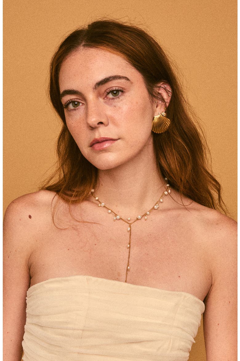 Freshwater Pearl Station Y-Necklace, Alternate, color, GOLD