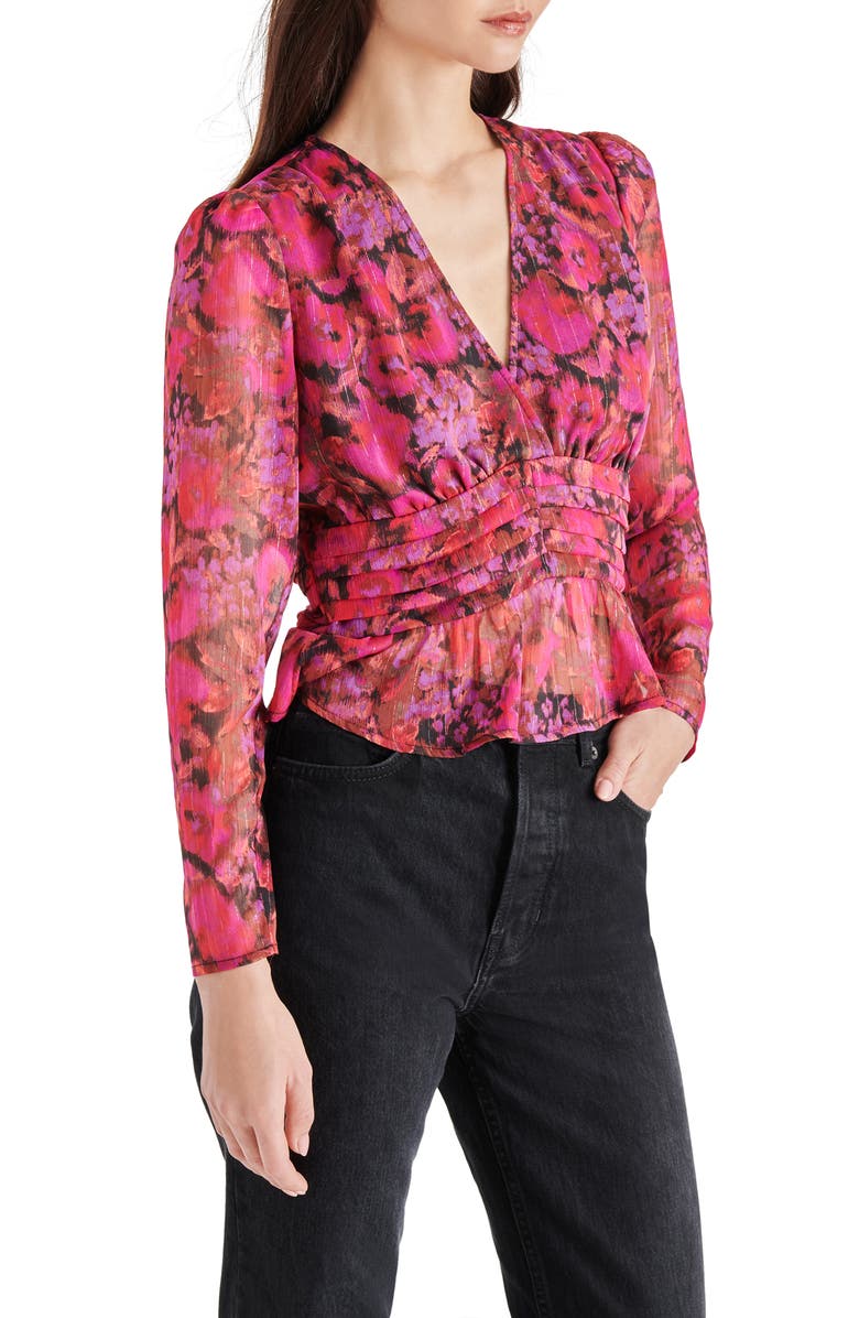 Steve Madden Azura Floral Metallic Stripe Chiffon Top, Alternate, color, 