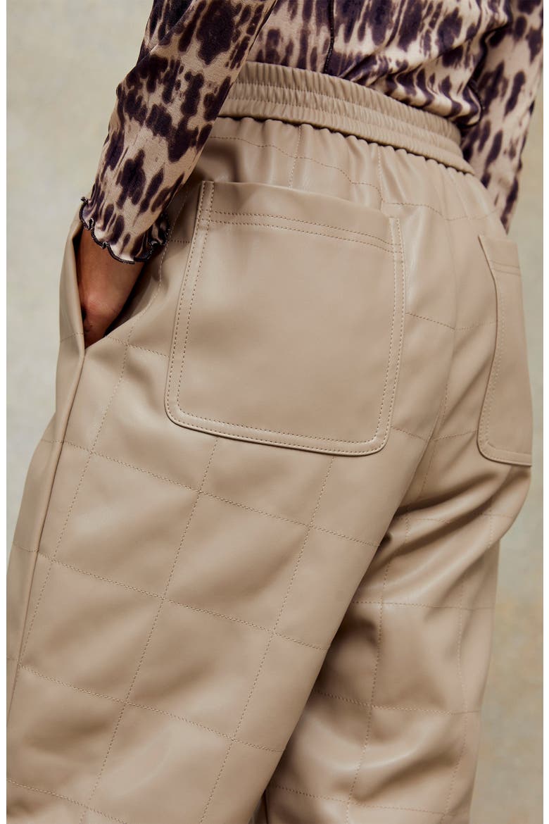 Quilted Faux Leather Jogger Pants, Alternate, color, BEIGE