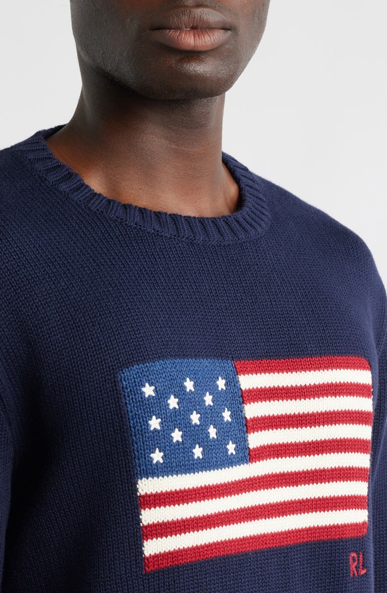 Polo Ralph Lauren Intarsia Flag Cotton Crewneck Sweater, Alternate, color, Blue