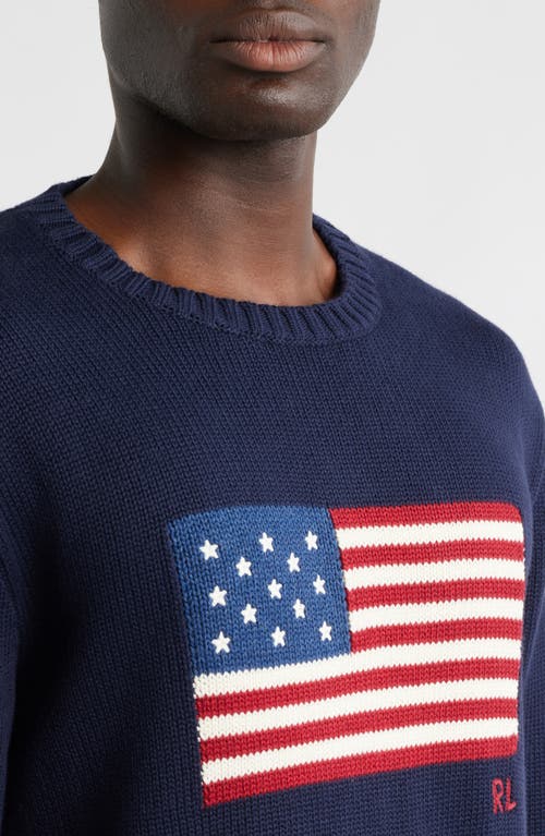 Polo Ralph Lauren Intarsia Flag Cotton Crewneck Sweater In Blue