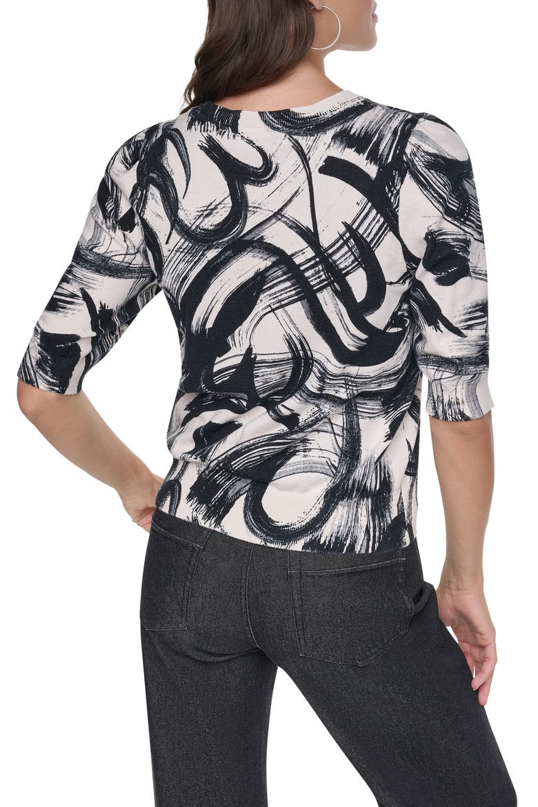 Brushstroke Pattern Short Sleeve Sweater, Alternate, color, IVORY HEART