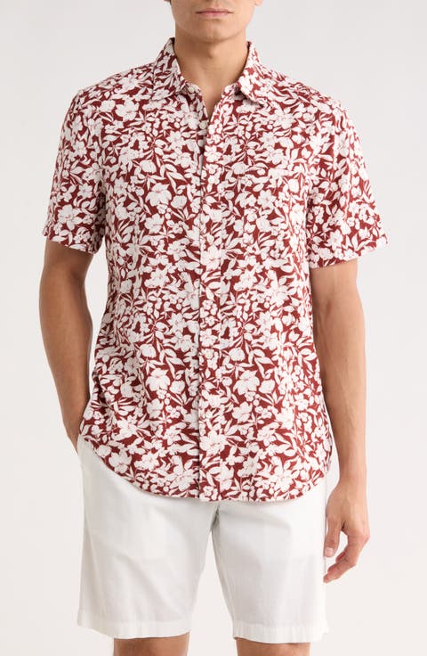 Short Sleeve Linen Blend Button-Up Shirt