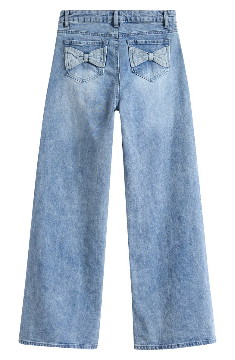 Tractr Kids' Bow Pocket Straight Leg Jeans, Alternate, color, Light Indigo