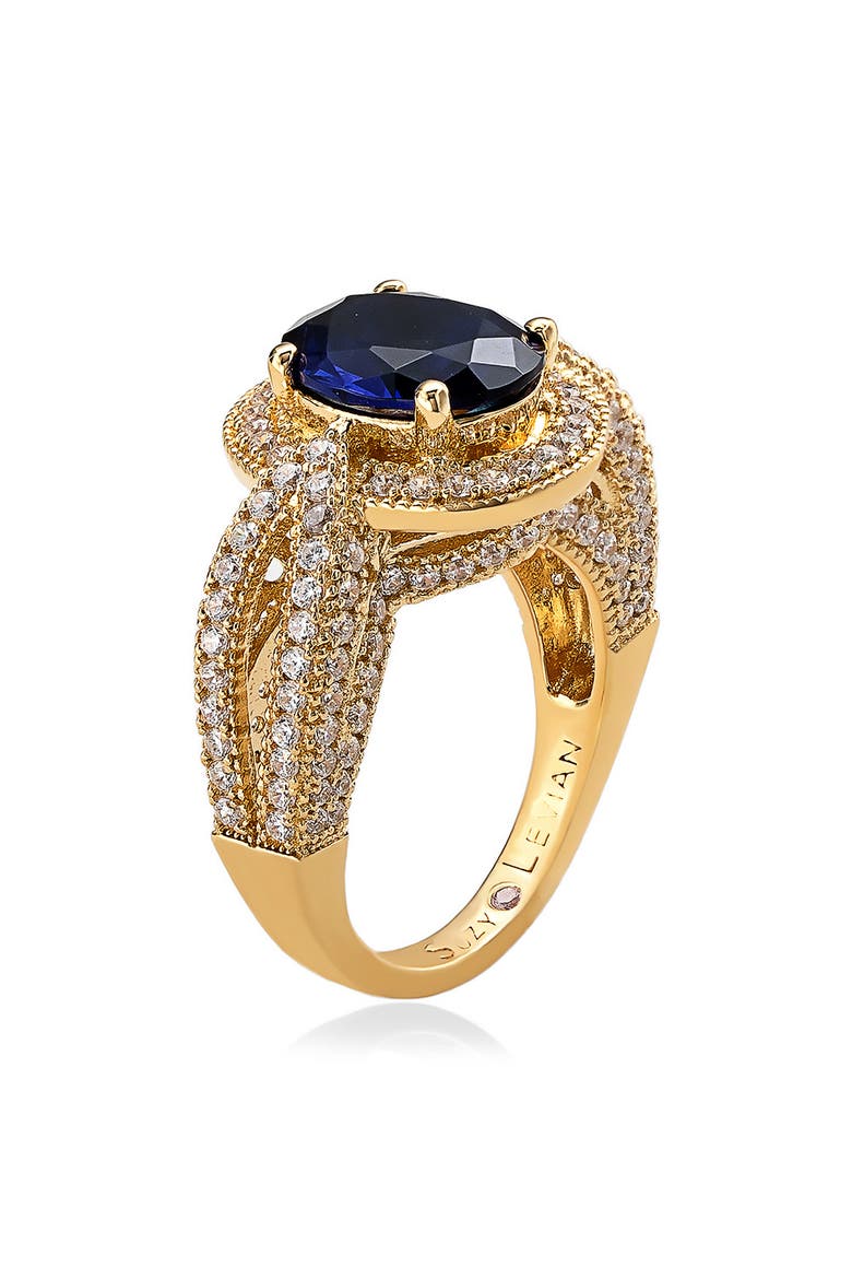 Oval-Cut Blue Cubic Zirconia Pav Ring, Alternate, color, BLUE