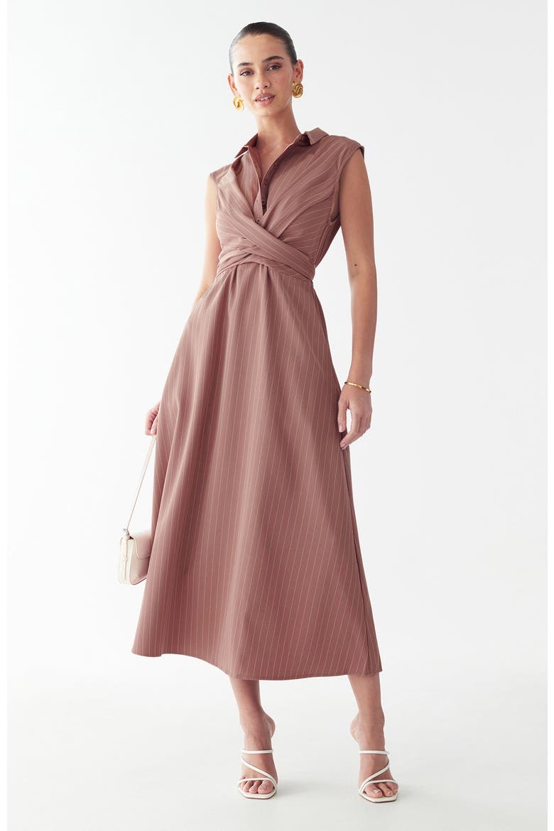 Gaia Midi Dress, Alternate, color, Pink Pinstripe
