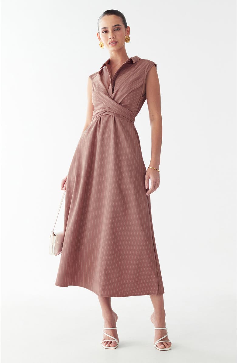 WILLA Gaia Midi Dress, Alternate, color, Pink Pinstripe