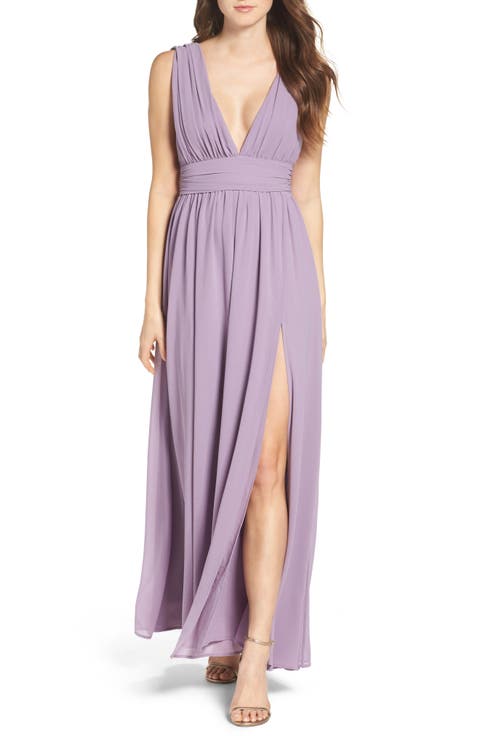 Plunging V-Neck Chiffon Gown