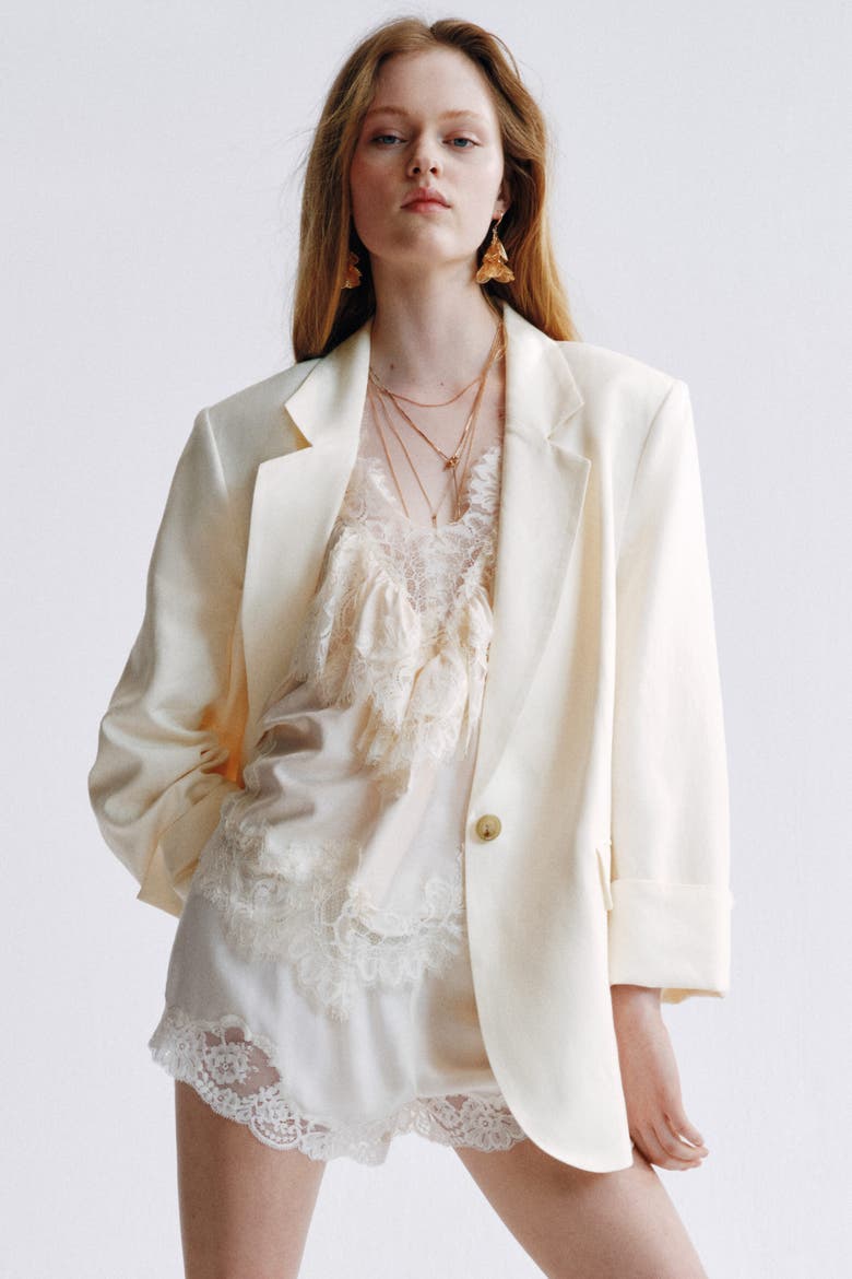 Linen-blend Blazer, Alternate, color, Cream