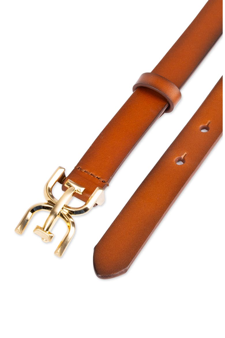 Double E Logo Slim Leather Belt, Alternate, color, TAN